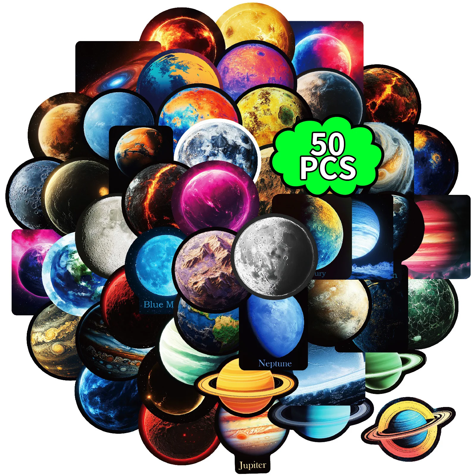 50PCS Planet Cartoon Stickers Space Graffiti Universe Decoration Star Decals Luggage Laptop Guitar Car Bike Skateboard Toys
