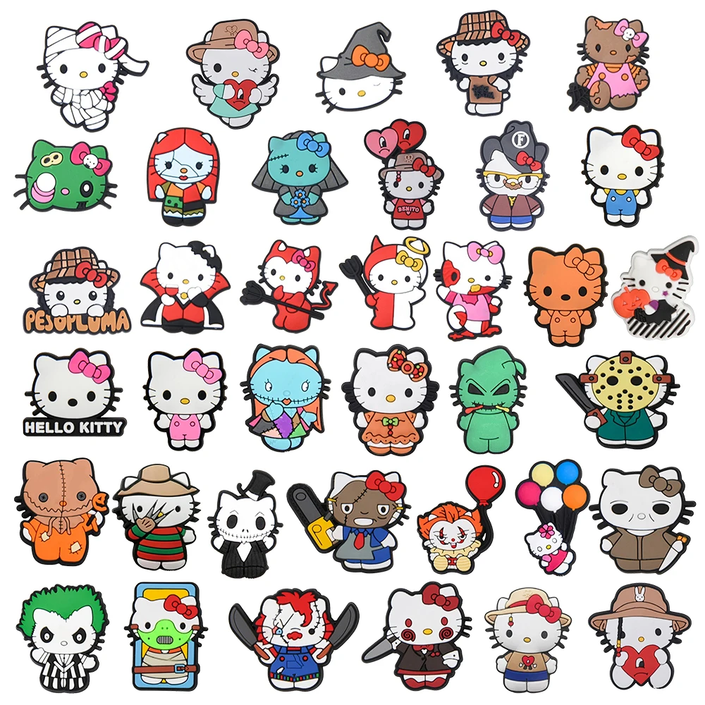 5PCS Halloween wacky HelloKitty Shoe Charm Wholesale PVC Decor Buckle Sandal Clog Wristband Detachable Waterproof To XMAS Gift