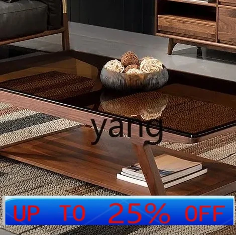 

LMM black walnut coffee table solid wood tempered glass coffee table living room home