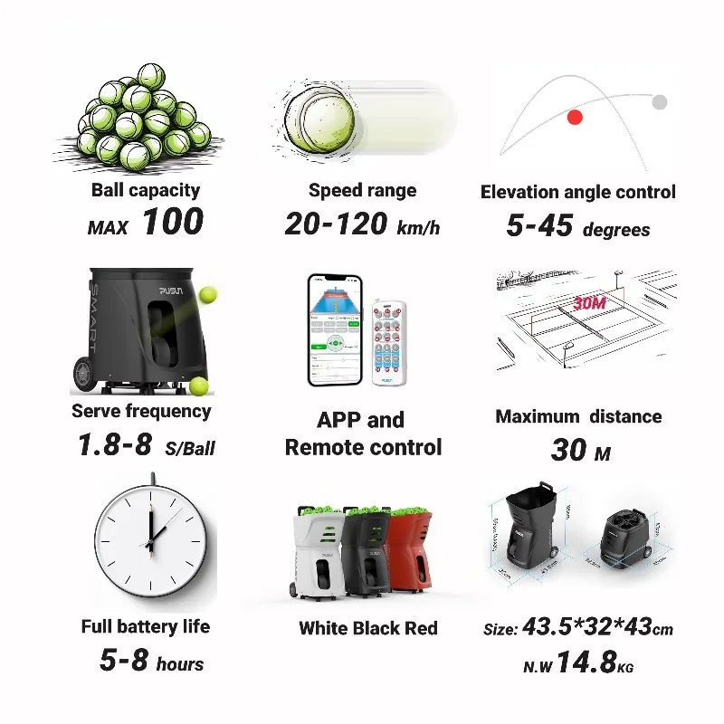 High Quality Manufacturer Auto Pickleball Machine China Metals ABS 100 Balls Capacity External Lithium Battery Training Practice