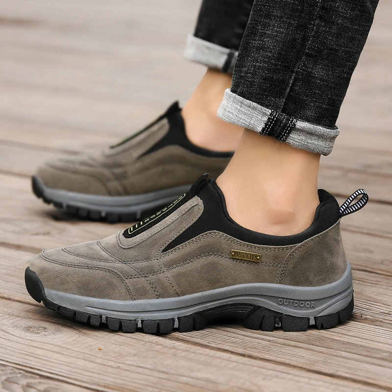 Outdoor Wandelschoenen Heren Sneakers Winter Slip On Casual Heren Schoenen Ademend Suède Lederen Schoen Anti-Slip Wandelschoenen