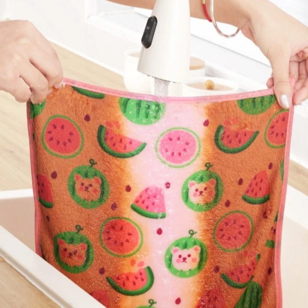 3Pcs New Super Absorbent Cleaning Cloth Thickened Watermelon Printed Microfiber Cloth Hand Towels Household
