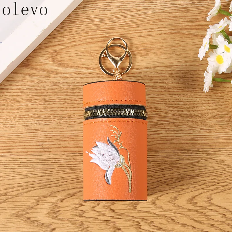 New Cylindrical Type Embroidery Zero Wallet for Women Keychain Girl Pendant Headphone Bag Fashion Lipstick Cosmetic Bag Ornament