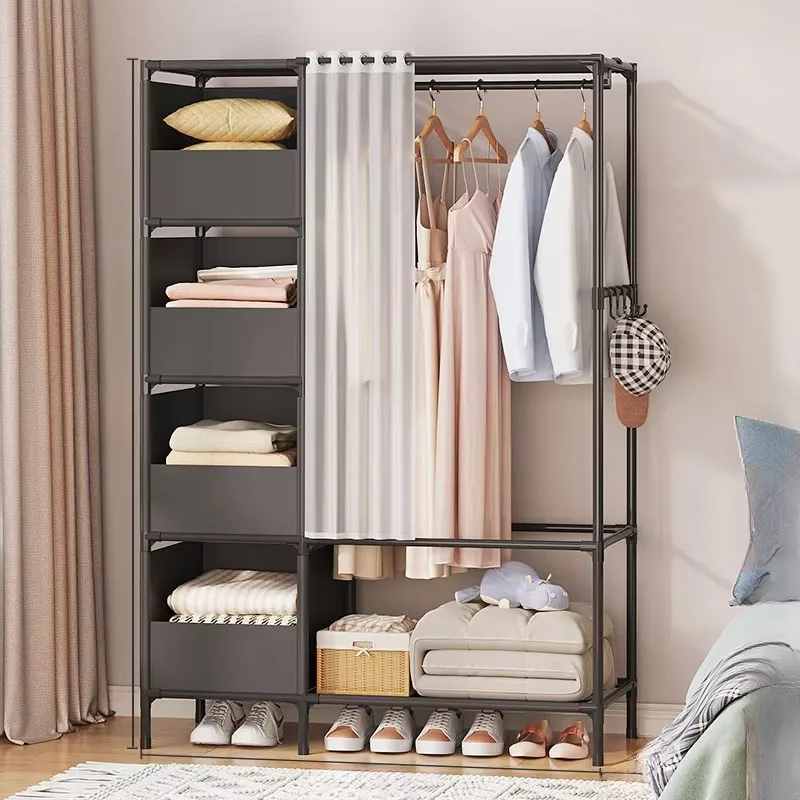 

Wardrobe Folding Portable Clothing Storage Cabinet Non-Woven Dustproof Simple Steel Assembly Closet Multipurpose Furniture