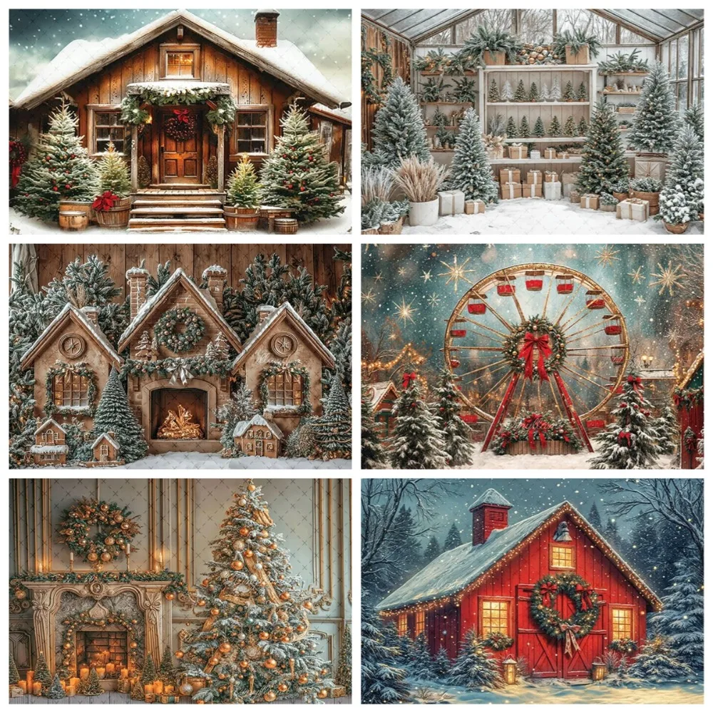 Winter Christmas Forest Cottage Snow Wonderland Theme Banner Background, Birthday Party, Home Decoration Photography Background