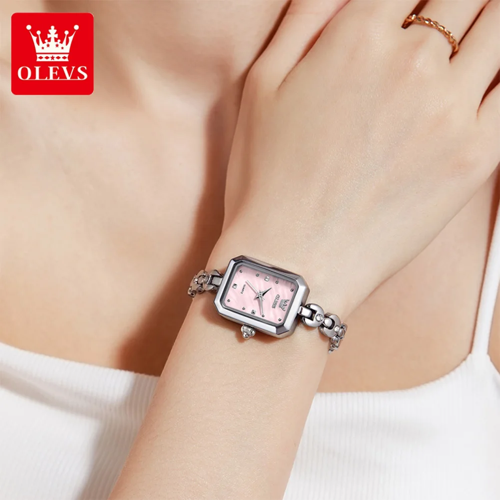 OLEVS 3665 Original Quartz Watch for Women Ultra Thin 6mm Waterproof Square Small Dial Watch Retro Ladies Bracelet Wristwatches