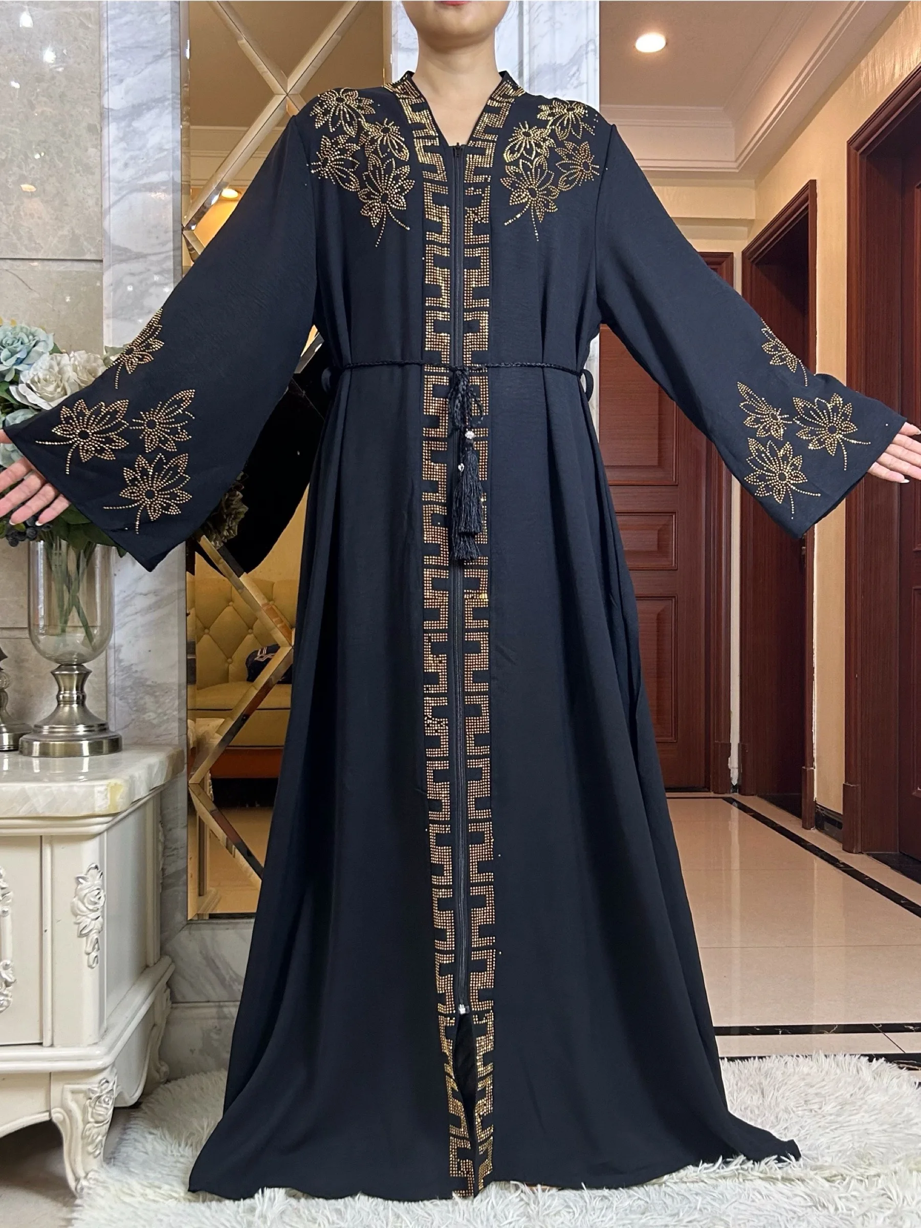 New Women Elegant Dress Chiffon Open Abaya with Zipper Muslim Women Dress Islamic Clothing Cardigan Abaya Women Muslim Dress