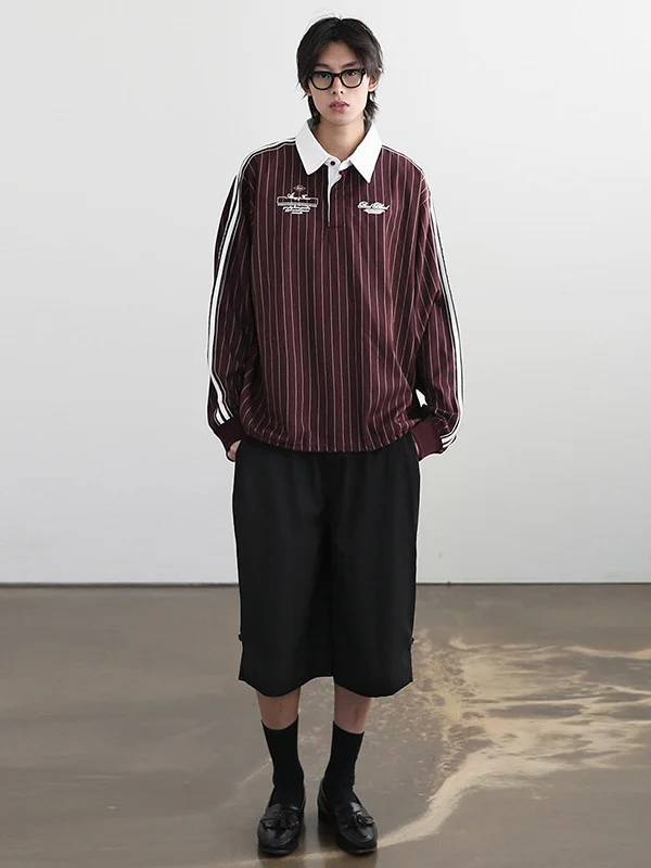 American Sle College Wind Long Sve Collar irt Jaet Patrón de rayas Top casual para mujer Temporada de primavera Mezcla de algodón