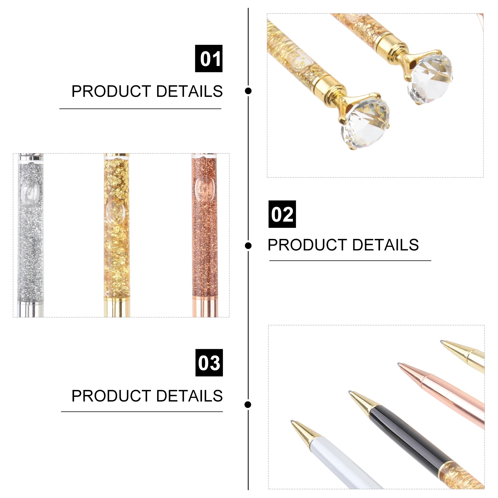 

5Pcs Ball Point Pen Metal Pen Glass Crystal Sparkling Diamond Roller Ball Pens for School Office(Rose Golden + Golden + Siver +