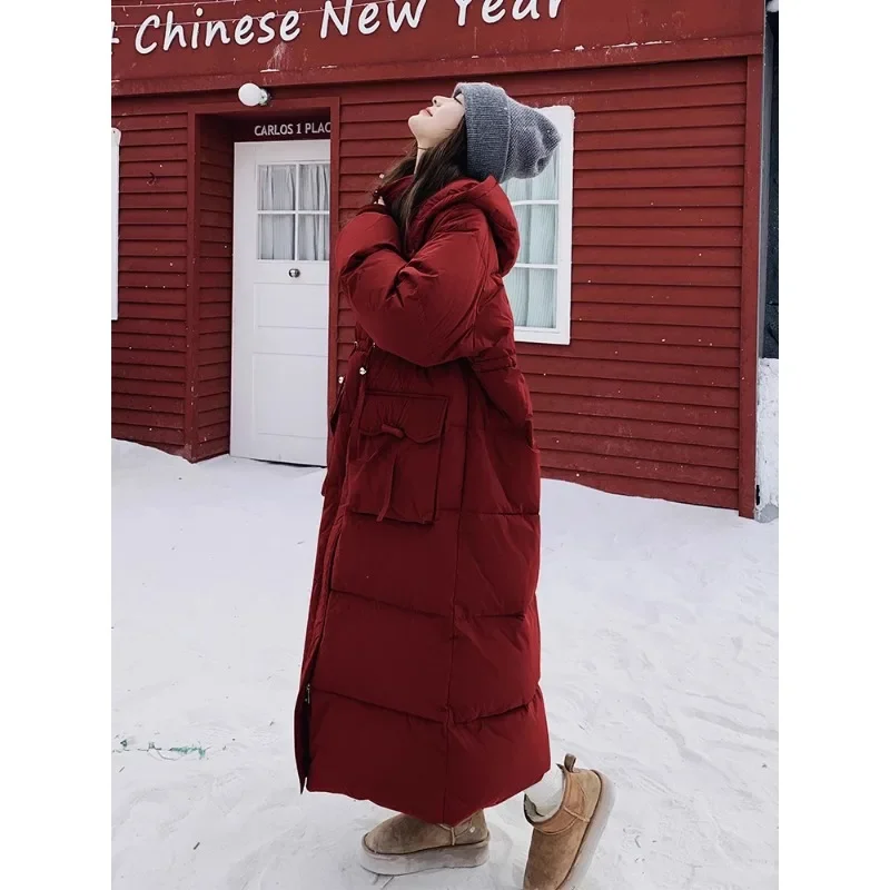 

Winter Down Jacket, Gray Long Hooded Design with Thickened Bread Jacket, Women's Winter 2024 New Model