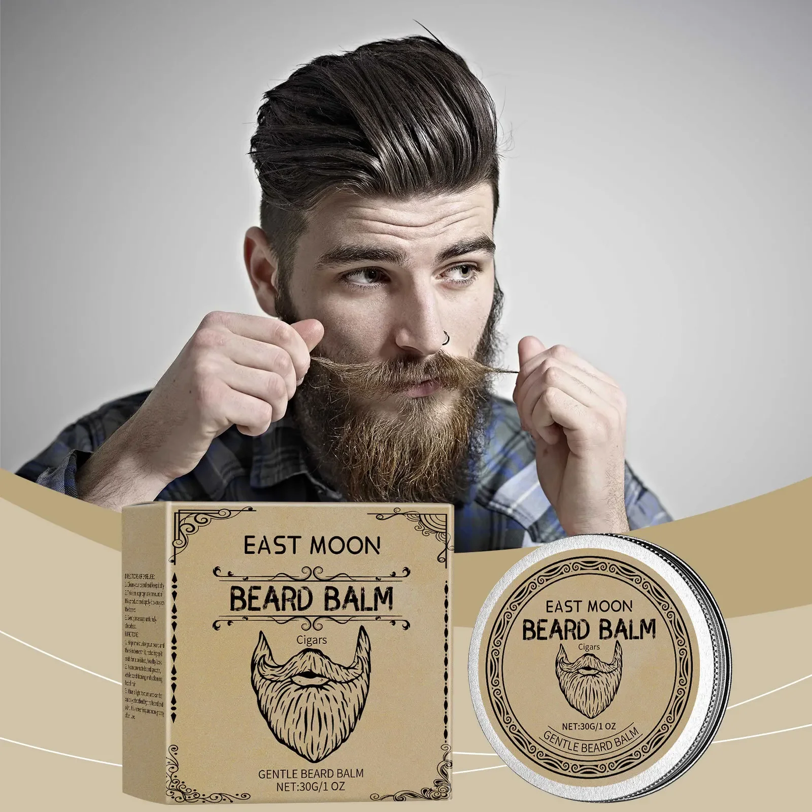 EAST MOON Cigar Beard Care Wax Natural Gloss Cures Each Beard for Mature Charm Natural Styling Moisturizing Elegant Fragrance