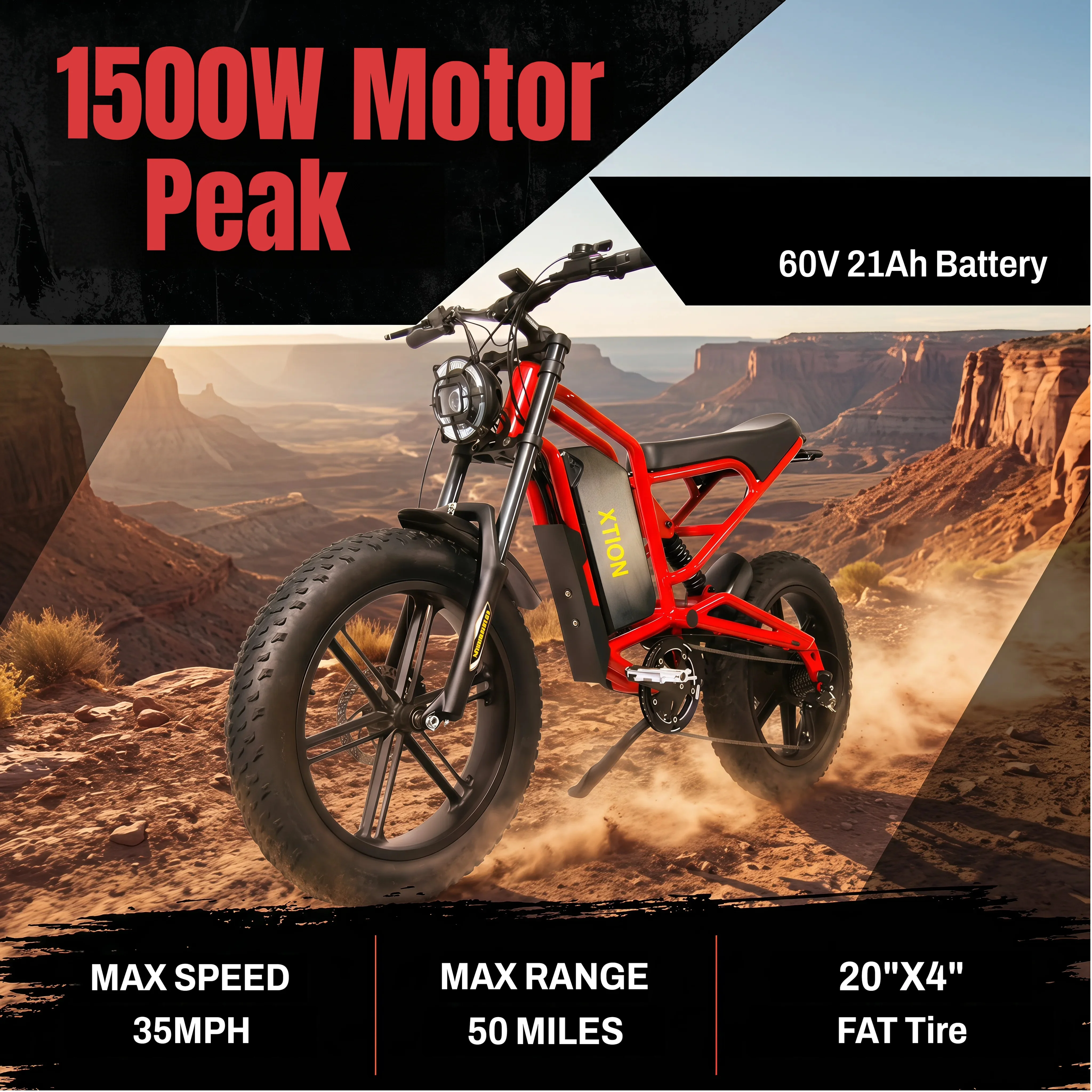 60V 21Ah Electric Bike for Adults, 750W (1500W Peak) Ebike, 35MPH & 50 Miles Range, 20