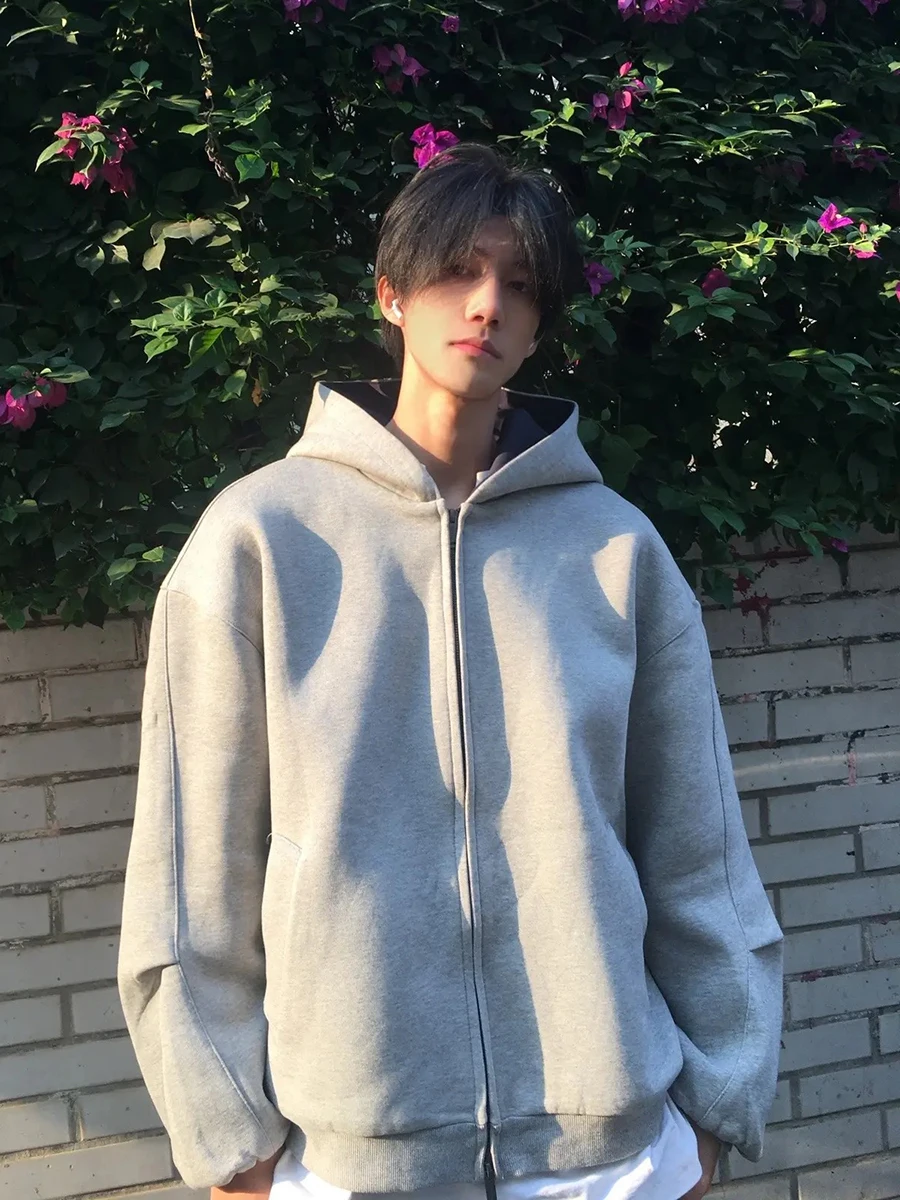 

Мужская толстовка-кардиган на молнии с капюшоном, осенне-зимняя, премиум-класса, плотная, структурированная, с двойной молнией