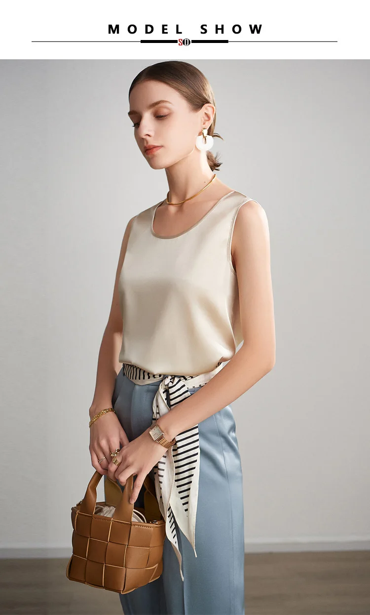 SuyaDream. Women Basic Cozy Tanks, 100% Real Silk, O Neck Sleeveless Chic T Shirt, 2025 Solid Summer Vests, White, Pink, Beige