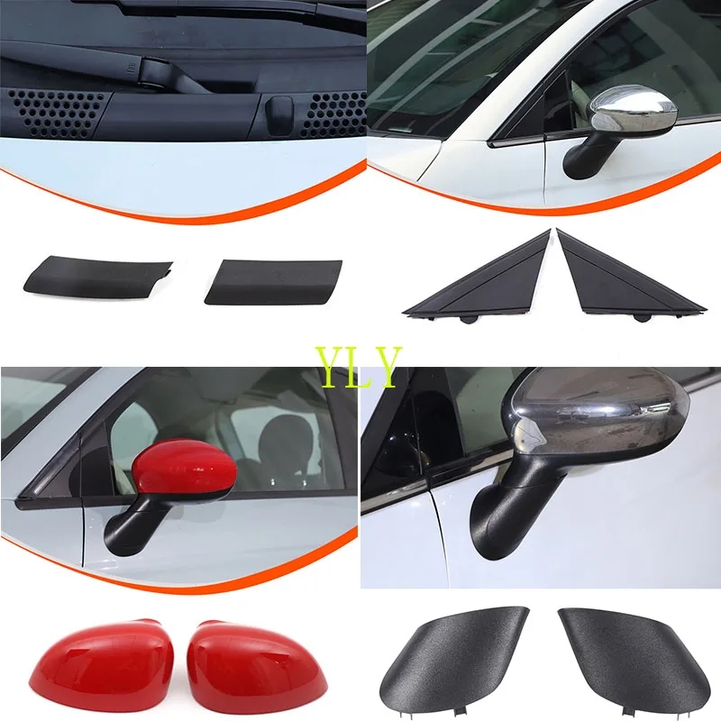 

2Pcs ABS black For Fiat 500 2016+ car rearview mirror cover side triangle panel decorative sticker car Replacement accessories