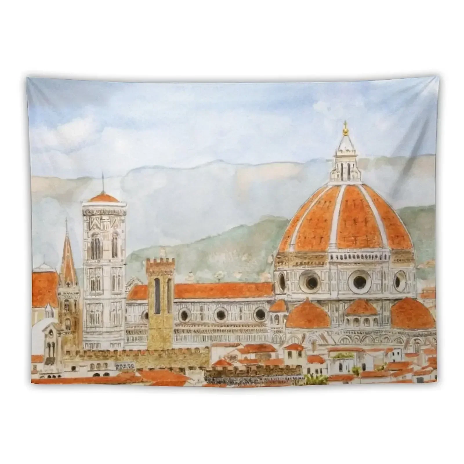 Italy Florence Cathedral Duomo watercolor painting with background Tapestry Bedrooms Decor Tapestry