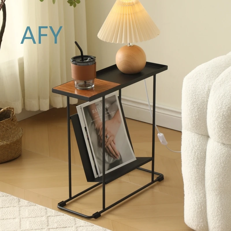 Modern Minimalist Bedside Table for Sofa Living Room Small Coffee Table for Bedroom Nightstand with Storage Shelf Movable End