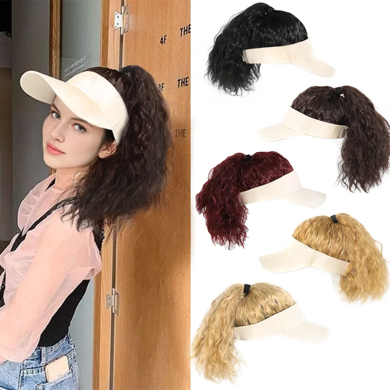 Synthetic Curly Wavy Ponytail Wigs Hat Wig Women's Daily White Hat Wig Fashion New Versatile Baseball Hat Full Head Daily Use