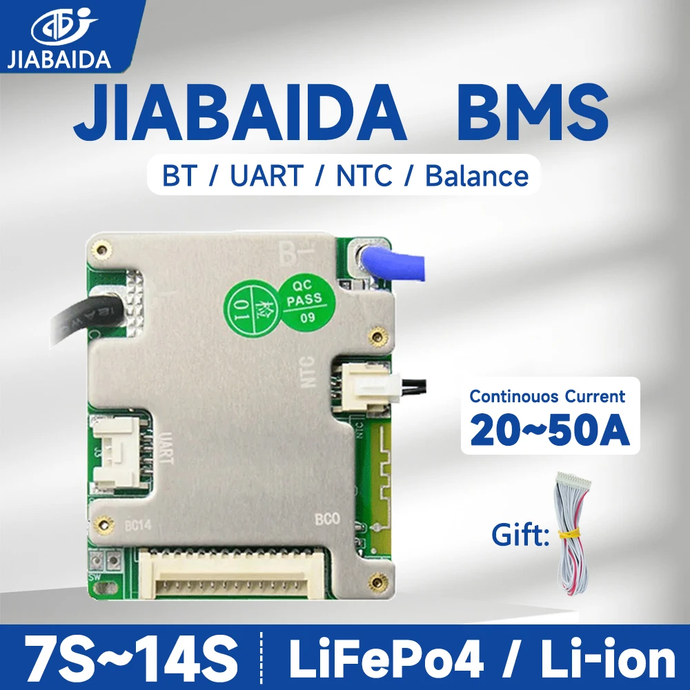 

JBD BMS 7S-14S 8S 24V 10S 12S 13S LiFePo4 Li-ion Battery 20A-50A Continuous Current Charge Discharge JIABAIDA Smart BMS