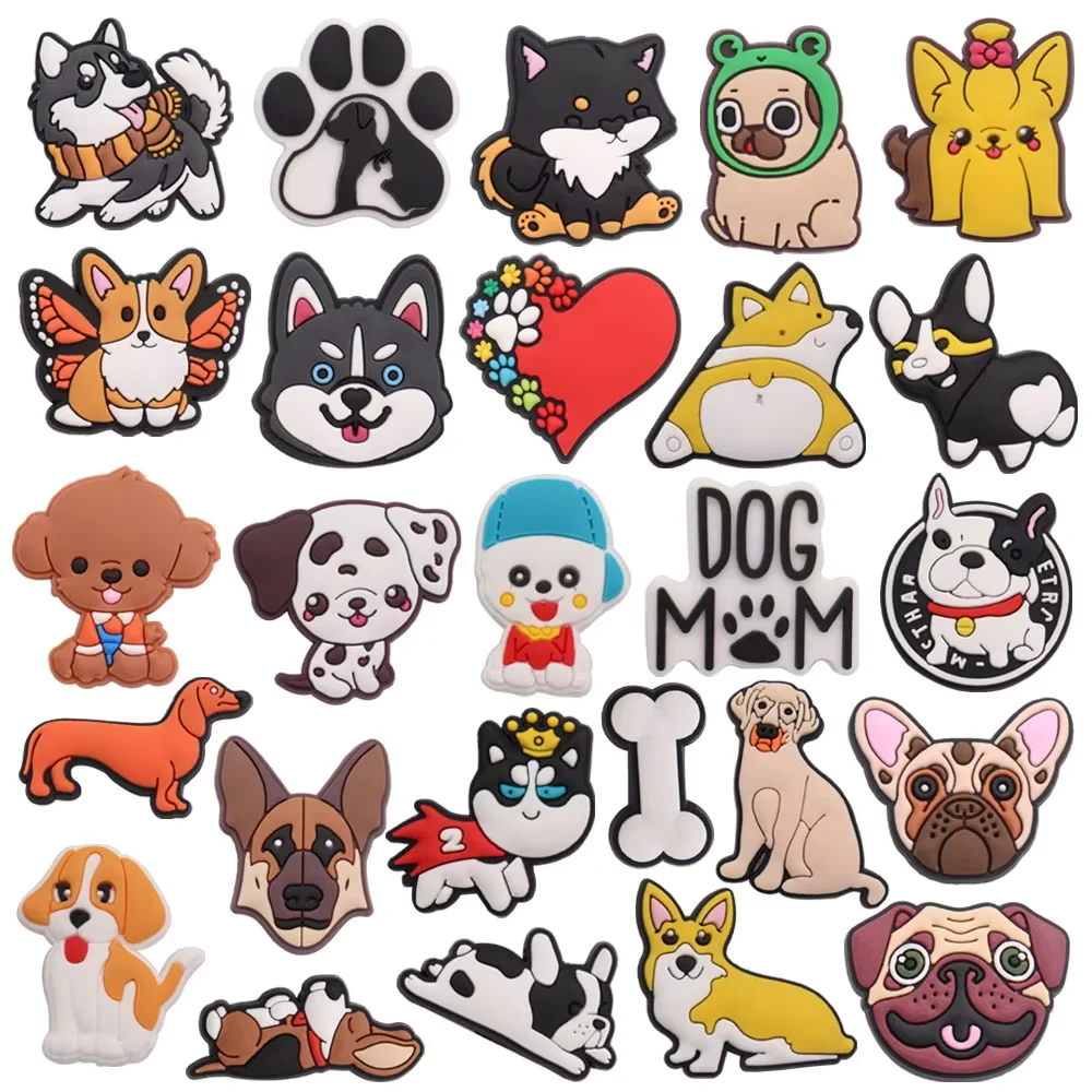 26pcs Animals Dog Husky PVC Shoe Charms Accessories Shoes Decorations Designer Ornaments Fit Bracelets Gift Kids Xmas Gift