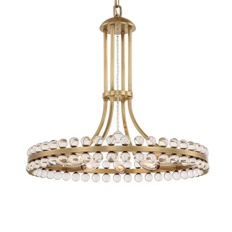 

Personalized and creative living room full copper chandelier dining room villa bedroom light luxury round crystal chandelier