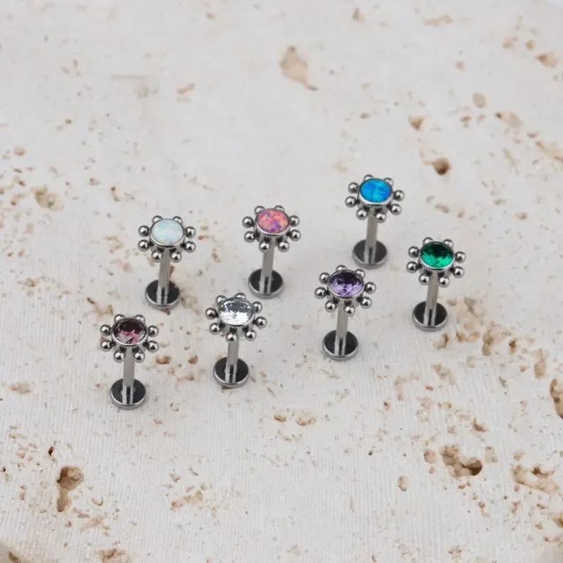 G23 Titanium Piercing Stud Earrings Women Opal CZ Labret Lnternally Threaded Wholesale Earring Tragus Cartilage Prevent-allergie