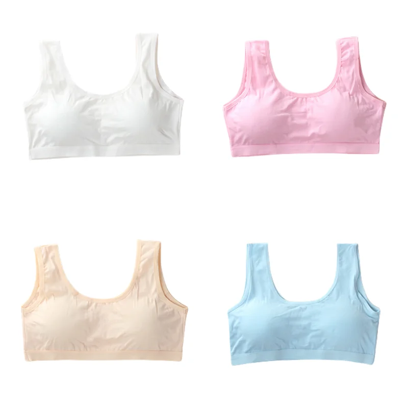 4Pc/Lot Girl Without Rim Development Bra Adolescent Chest Kids Children Cotton Underwear Vest Top