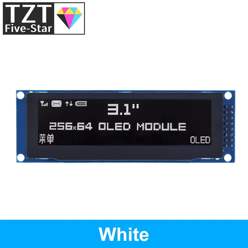 TZT Real OLED Display  3.12" 256*64 25664 Dots Graphic LCD Module Display Screen LCM Screen SSD1322 Controller Support SPI