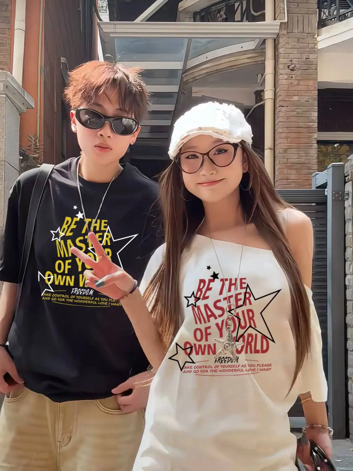 Couples Matching oulder Bared ort Sve T-irt Women's Versatile Summer Cotton Print Slim Fit Casual Creative Design