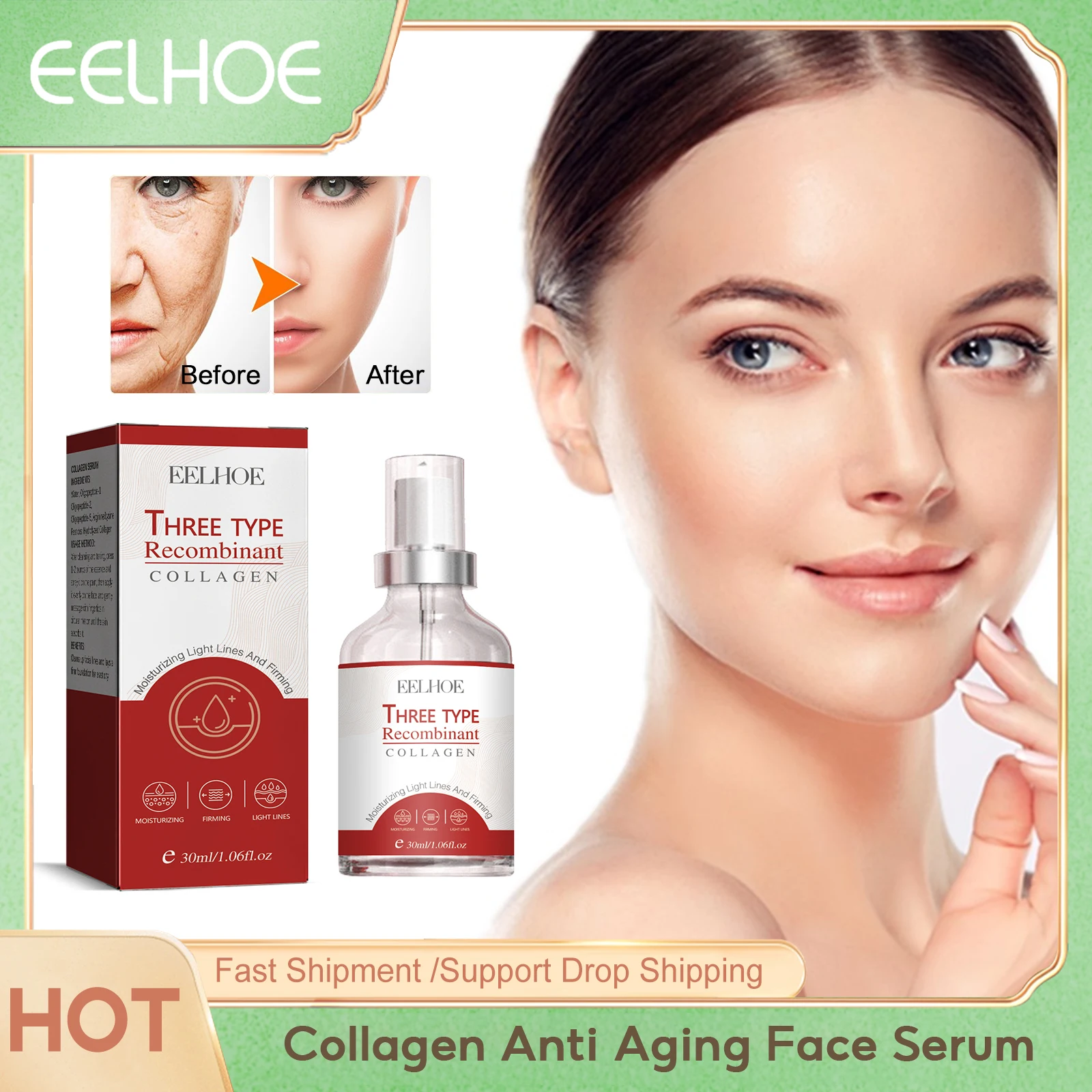 

Collagen Anti Aging Face Serum Wrinkle Removal Lighten Fine Lines Improve Skin Vitality Moisturizing Firming Facial Essence 30ml