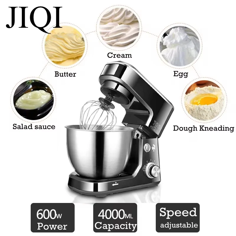 JIQI 4L 600W Household Electric Chef Machine table mixing blender 220V kitchen tools cooking food stand mixer cake dough bread