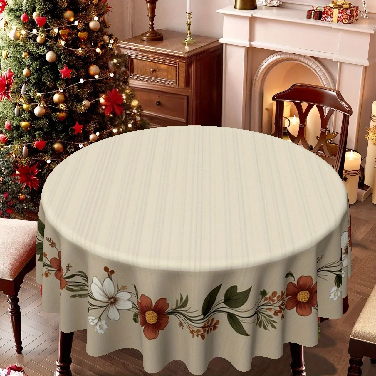 Tablecloth, Christmas, Country Wreath - Round tablecloth for home kitchen, dining room and living room decoration themesxzj
