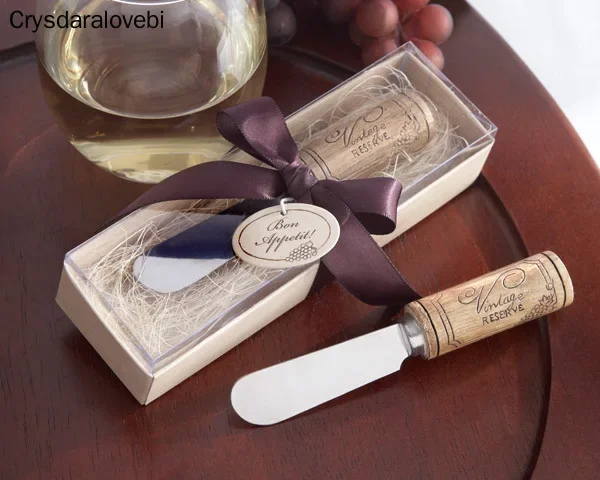 Stainless Steel Spreader with Wine Cork Handle Butter Knife Wedding Favor Gifts with Box