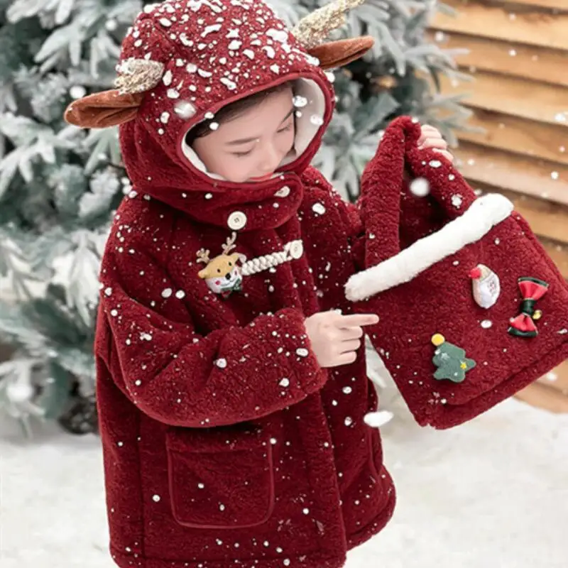 

Christmas Girls' Red Coat New Children's Cartoon Anime Jacket Thick Warm Cotton Coat Fashion Comfort Sweet Tops Holiday Gifts