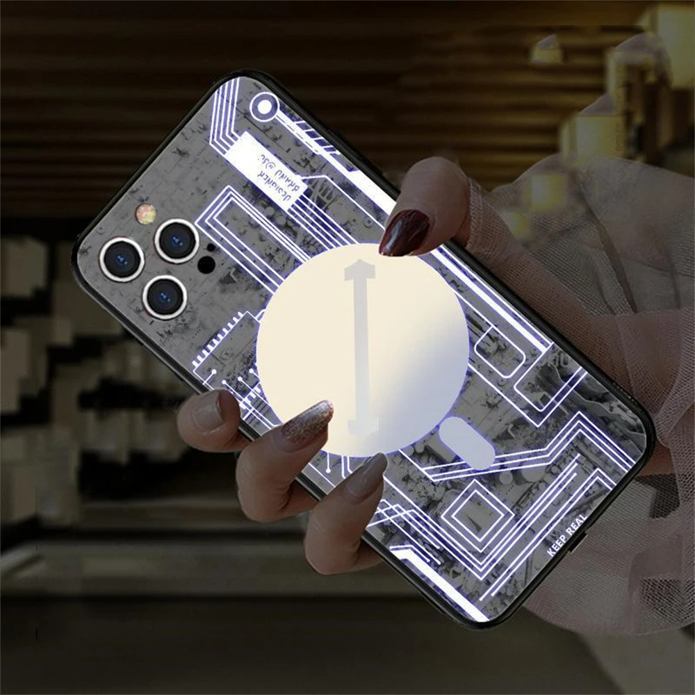 

Смарт-чип, светящийся чехол из закаленного стекла для телефона со светодиодной подсветкой, чехол для iPhone 16, E, 14, 13, 12, 11 X XR Mini Pro Max Plus