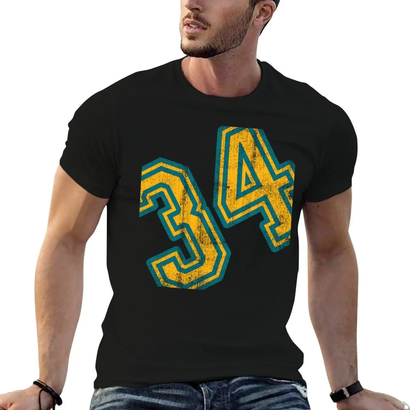 

number 34- number thirty four vintage, retro T-Shirt oversizeds anime clothes cute clothes mens big and tall t shirts