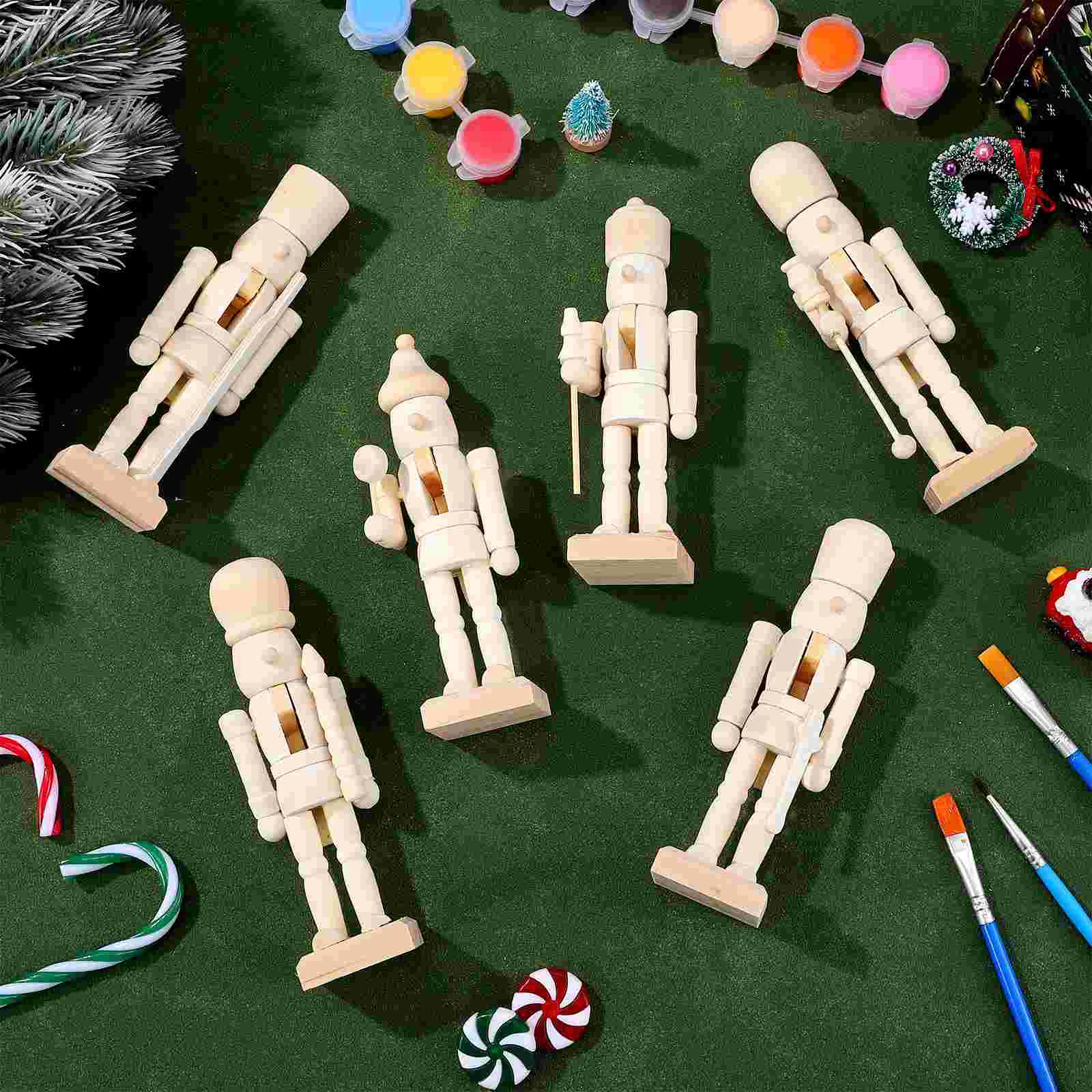 12 Pcs Christmas Puppet Nutcracker Home Decor Decorations Desktop Wooden Decors Unfinished