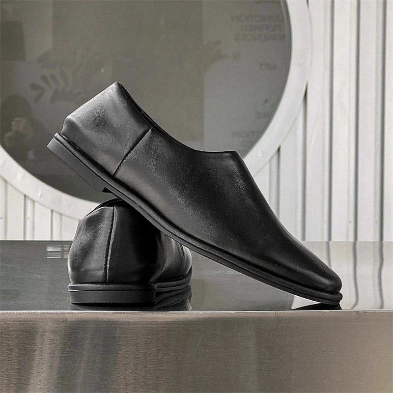 Spring Couple Casual Shoes High Quality Breathable Square-Toe Slip-On Flats Cushioned Insole Retro Black Unisex Loafers fashion