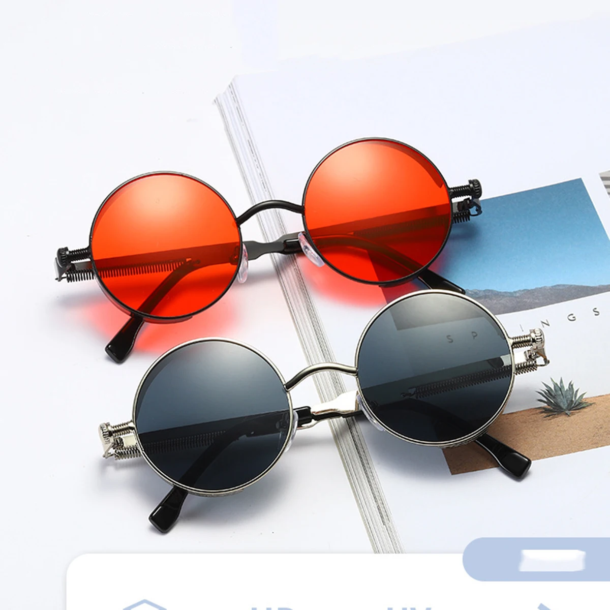 Retro-Punk-Sonnenbrille, runde, reflektierende Sonnenbrille für Männer und Frauen – Detail 1