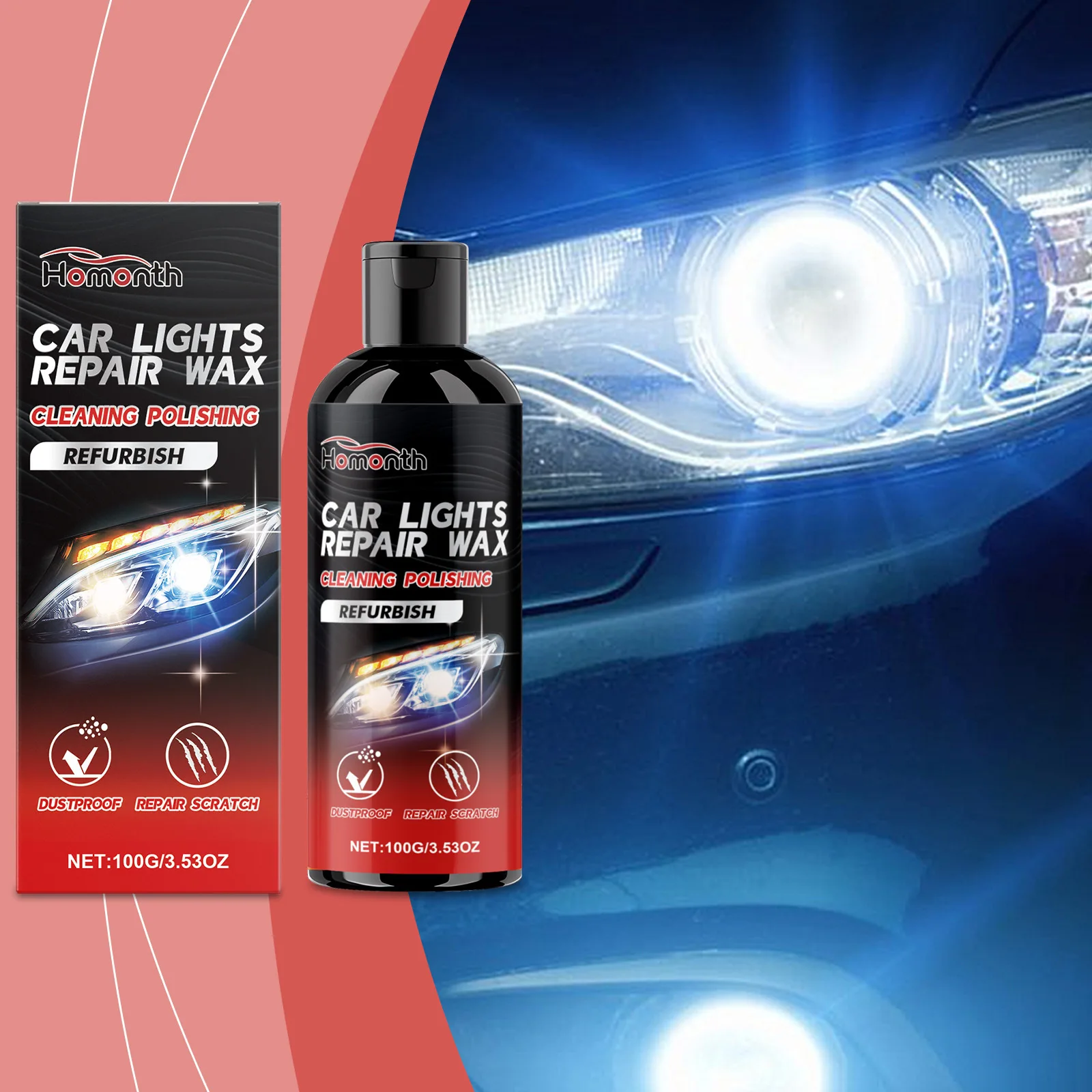 

Auto Headlight Yellowing Remover Paste - Boosts Brightness, Removes Light Scratches, Cleans Lenses & Enhances Vehicle Look