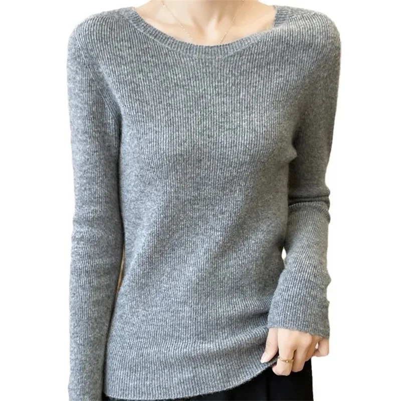 가을 겨울 여성 100% 메리노 울 스웨터 오목 캐시미어 풀오버 기본 패션 의류 컴포트 웜 탑 캐주얼 솔리드