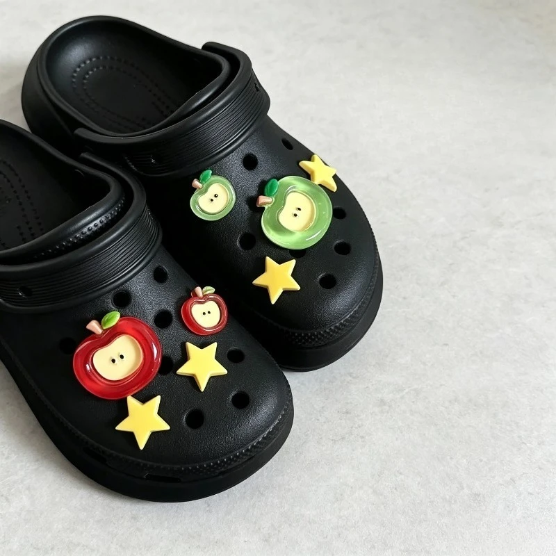 Girls Party Gift CuteMulti Pattern Shoe Charms Mini Apple Star Flower DecorativeClogShoe Buckle Fashion DIY Footwear Accessories