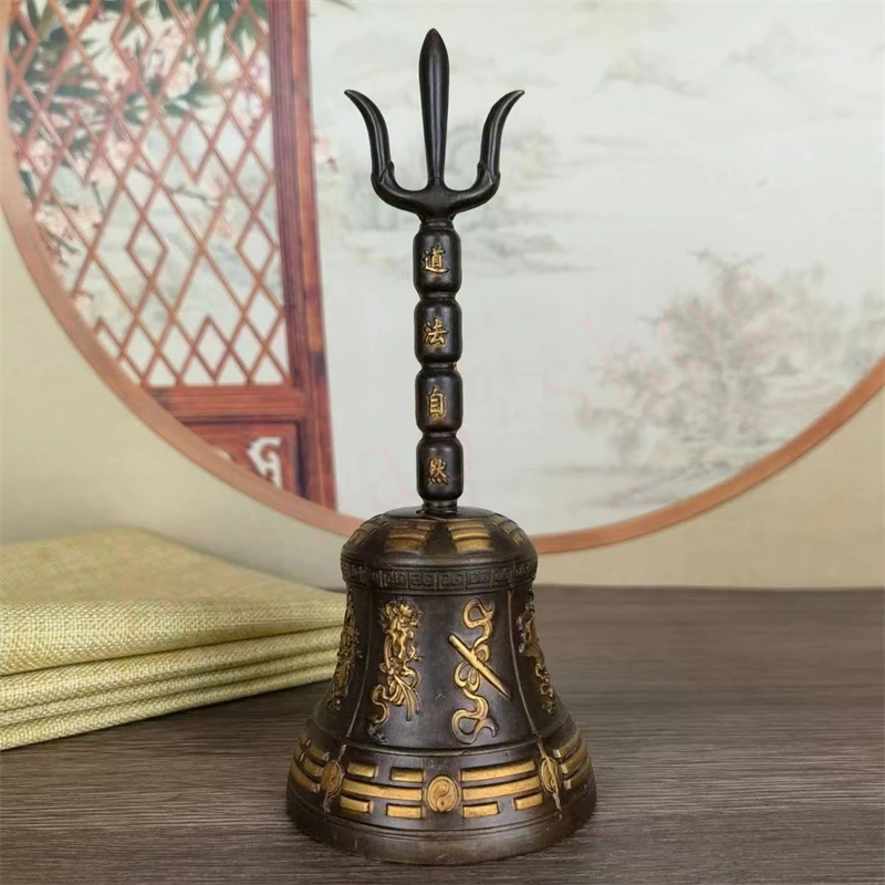 

Gilded copper three clear bells, hand ringing bells, Taoist artifacts, auspicious home decoration ornaments