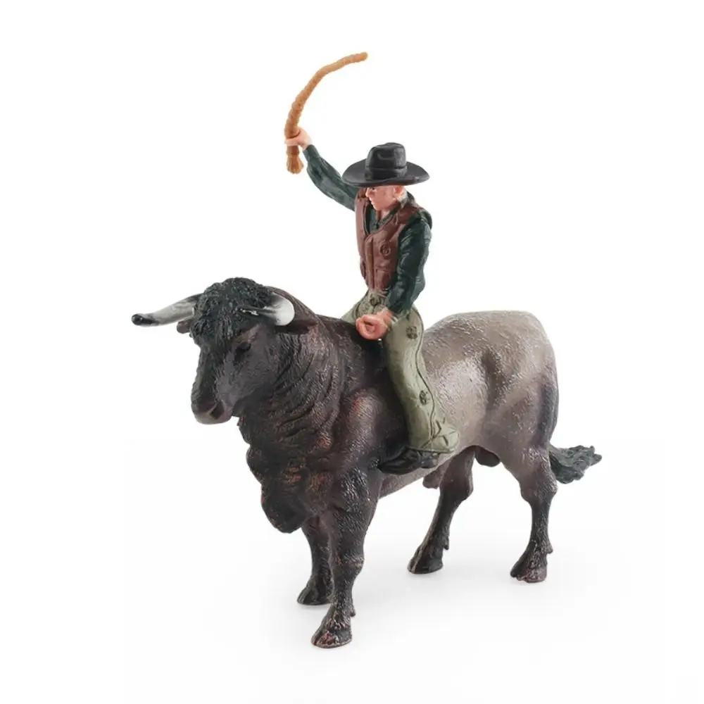 Simulation Bullfighting Action Figures With Rider Miniature Poultry Cattle Model Static Farm Animals Calf Bull OX Figures