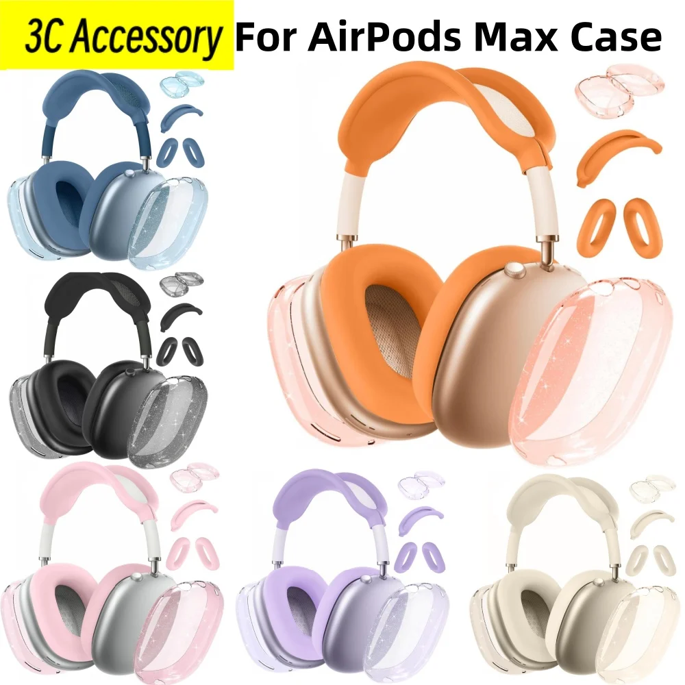 【4 in 1 】for AirPods Max Transparent soft TPU or silicone Anti fall protective Case with Cleaning Kit for AirPods Max Case Funda