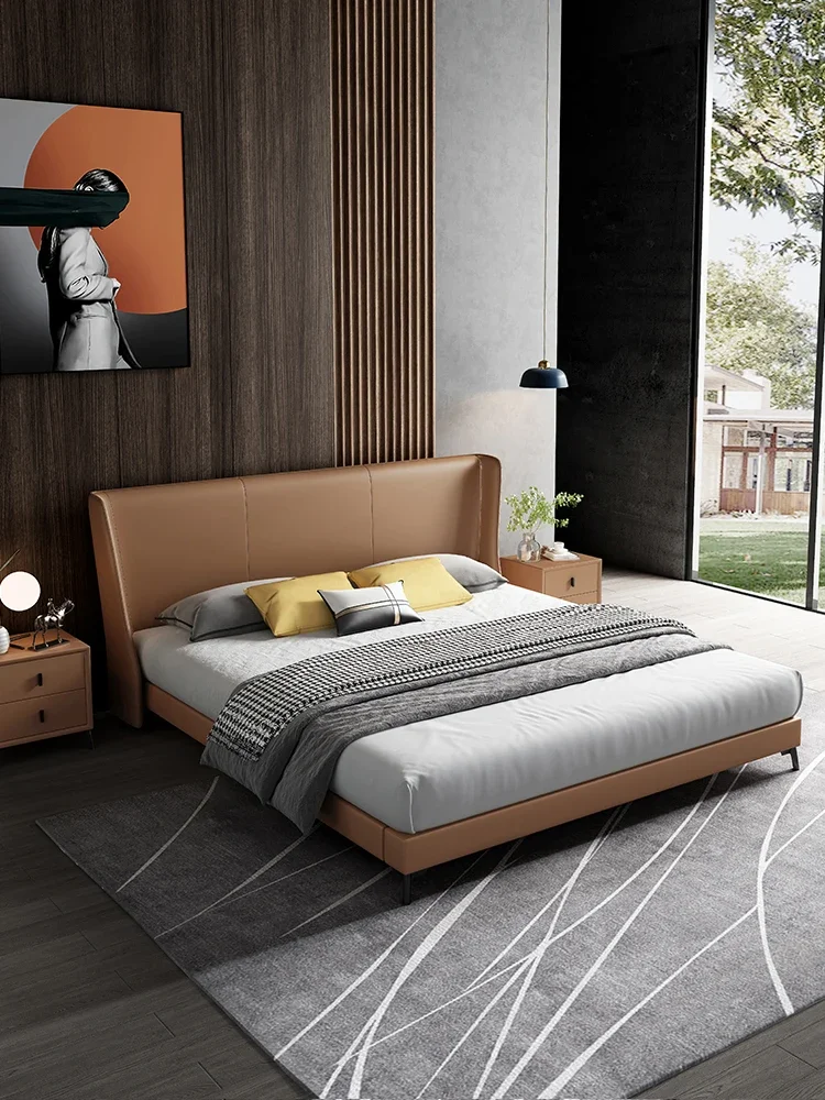 

Italian minimalist light luxury leather bed Nordic modern minimalist double king bed 1.8m master bedroom high-end internet