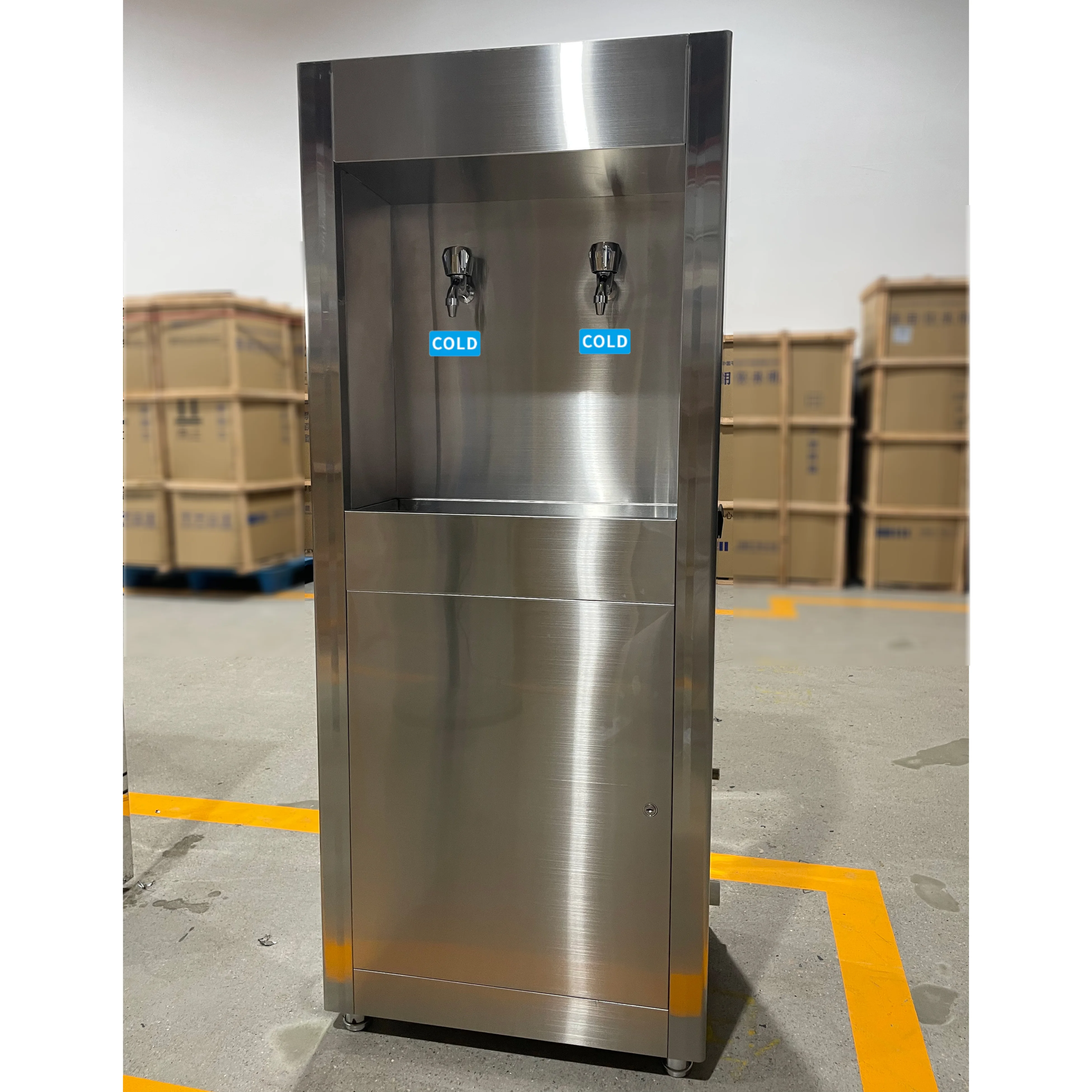 Pendingin Air Stainless Steel Berdiri Sendiri, Dispenser Air Dingin Komersial untuk Kantor, Sistem Pipa Langsung, Tempat Minum