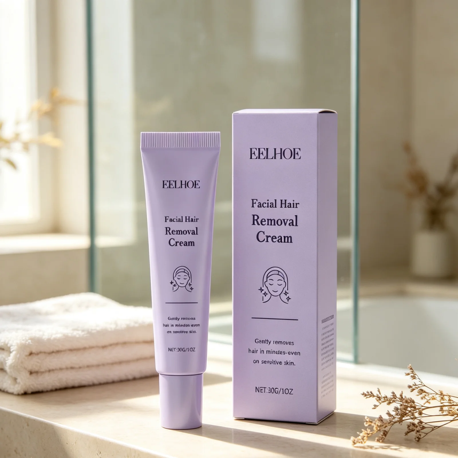 EELHOE Facial Hair Removal Cream Chin Upper Lip Hair Removal Soft Smooth Skin Soothing Moisturizing Facial Depilatory Cream 30g