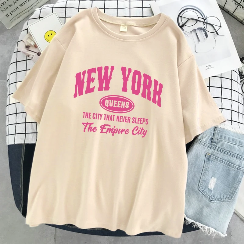 New York Queens The City That Never Sleeps T-Shirts Women Oversized Tshirt Cotton Soft Short Sleeve Street Casual Tshirts