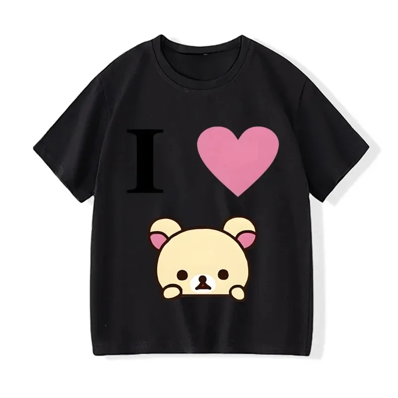 Short Sleeves Sports Fashion Streetwear Manga Tee-shirt Love Rilakkuma Painting T-shirt Girls Clothing Cartoo Aesthetic Clothes